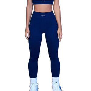 Bo+Tee Off Piste Seamless Full Length Leggings In Navy Small Petite